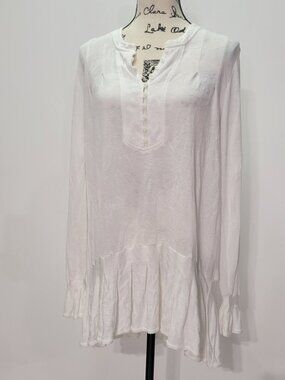 Free People "Your Girl Tunic" White Henley Tunic Top  - Size Medium